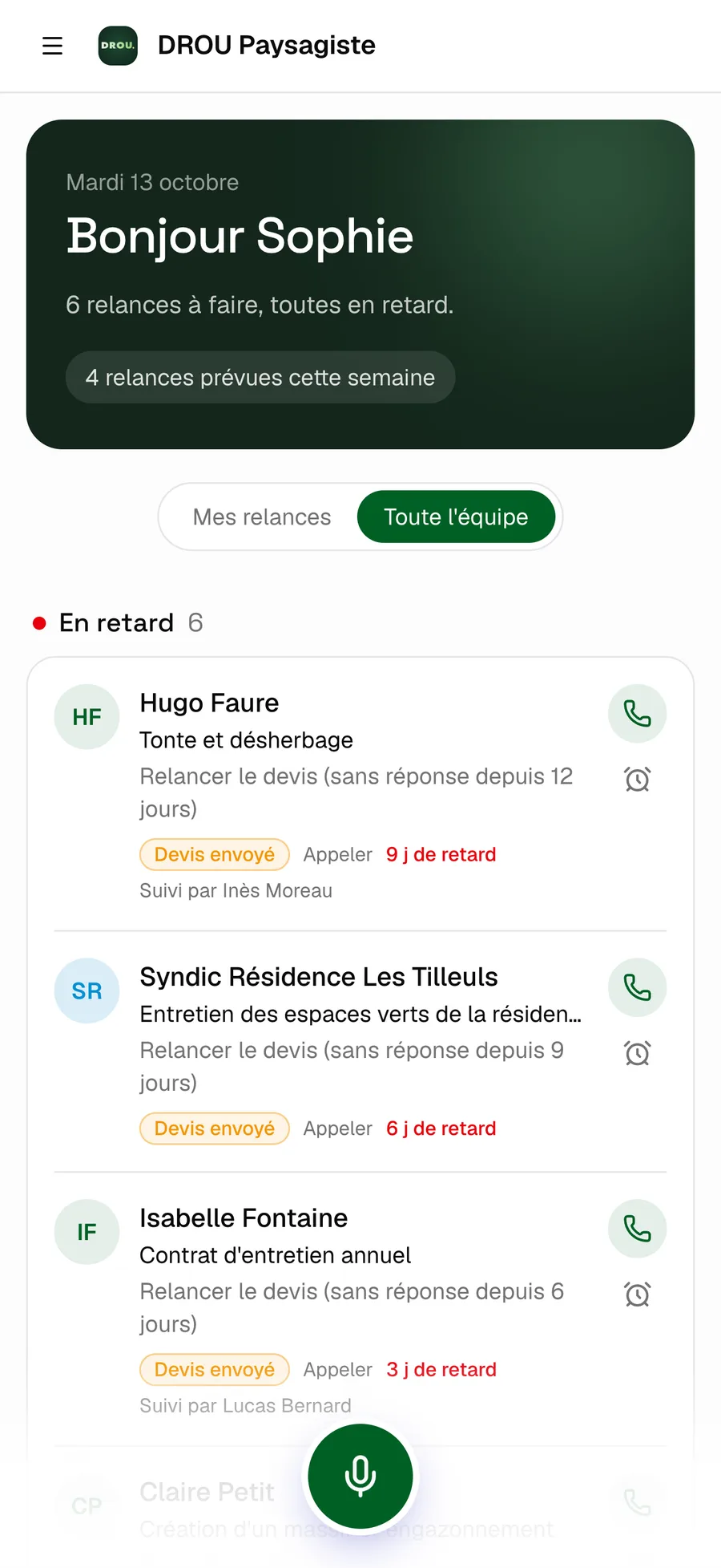 Accueil de DROU : les relances du jour, dont une en retard